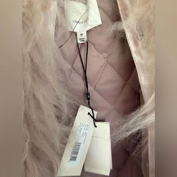 NWT Cinq a sept Blair baby pink Mongolian fur coat - Picture 9 of 10